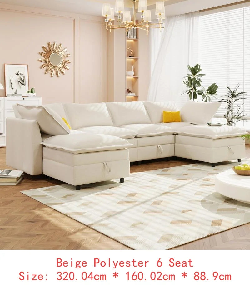 6-Piece Modular Sofa Bed with Storage