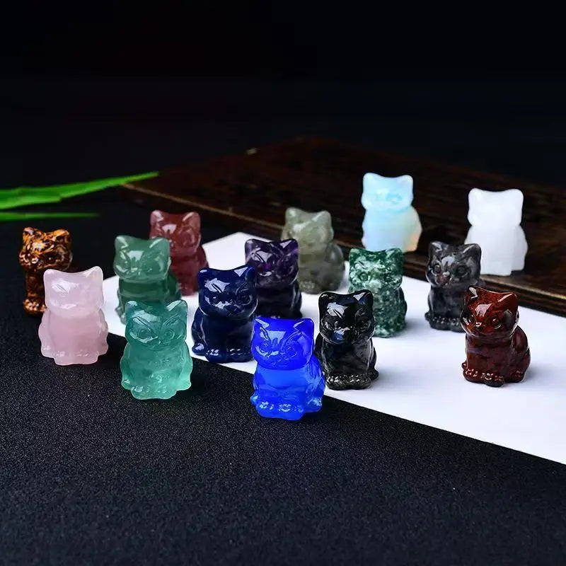 1.2" Mini Hand Carved Animal Kitty Figurine