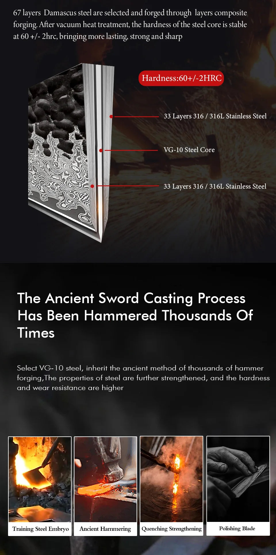 Damascus Steel Kitchen Knives, Japanese Hand Forged