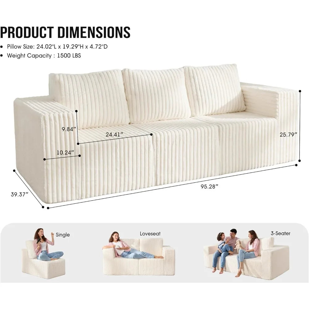 3-Seater Modular Couch, Deep Seat, Pillows