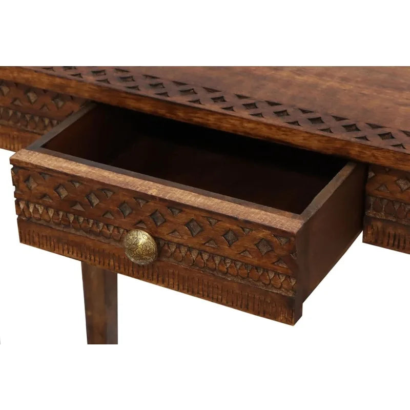 Solid Wood Hand Carved Sofa Table, Drawer