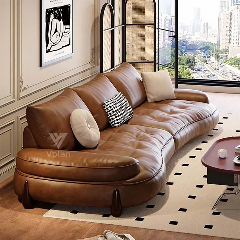 Brown Leatherette Floor Sofa, Reclining Style