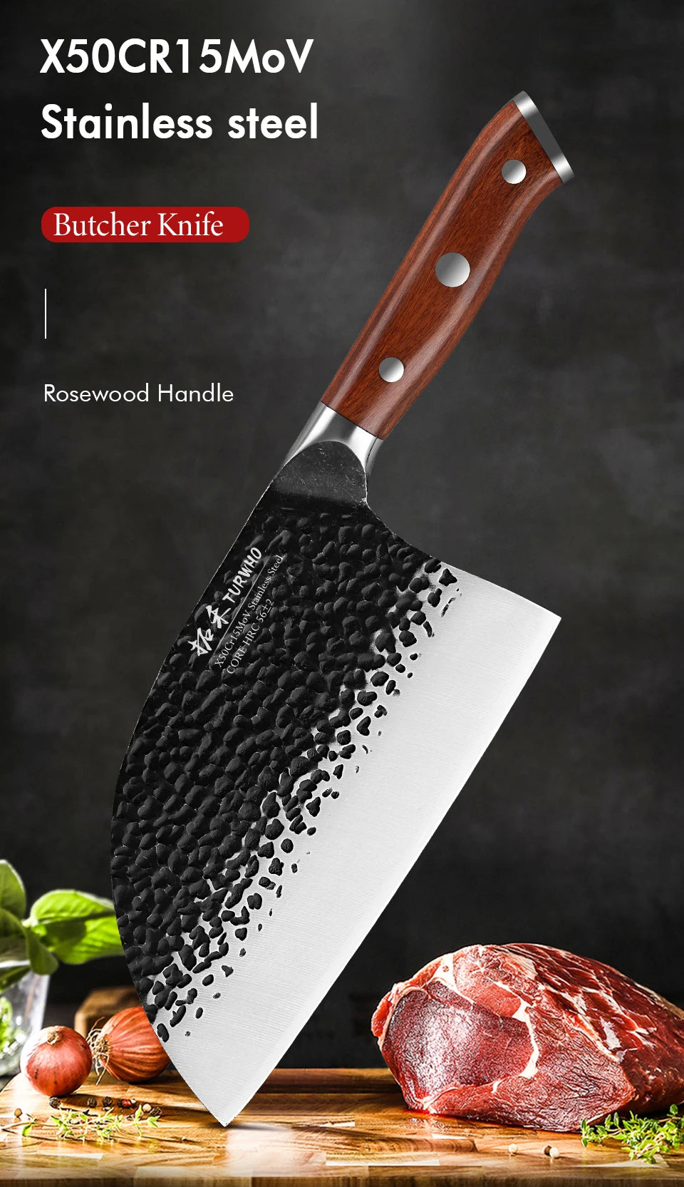 TURWHO 7" Japanese Hand Forged Butcher Knife