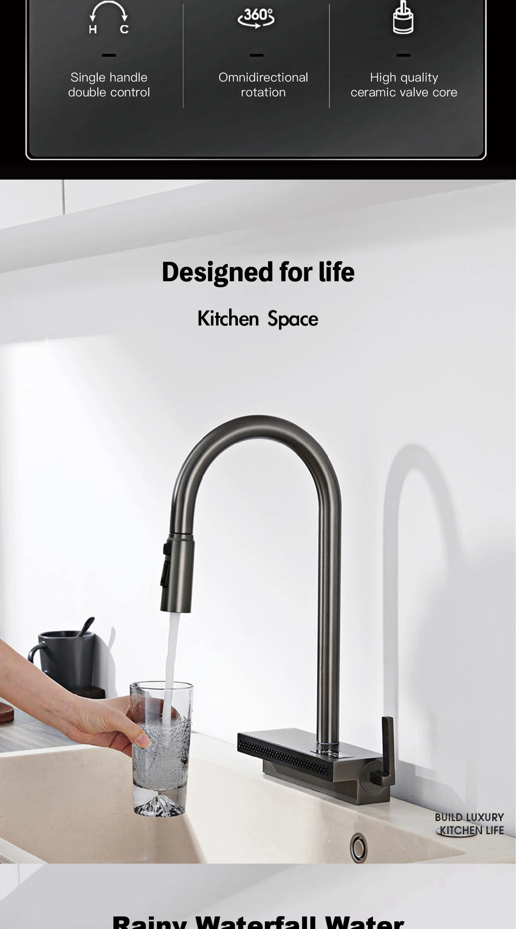 LED Digital Display Kitchen Faucet, 3 Modes Spray