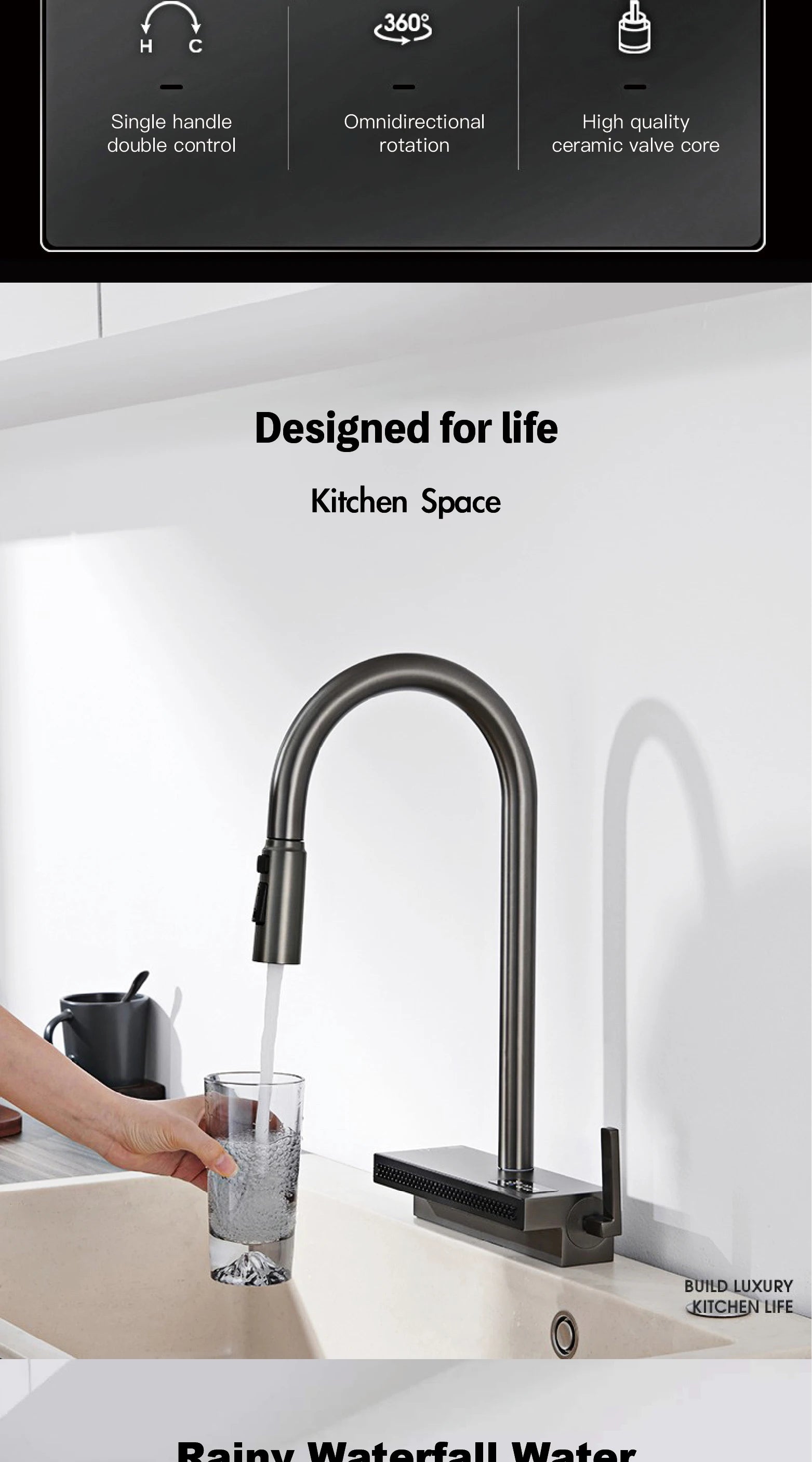 LED Digital Display Kitchen Faucet, 3 Modes Spray