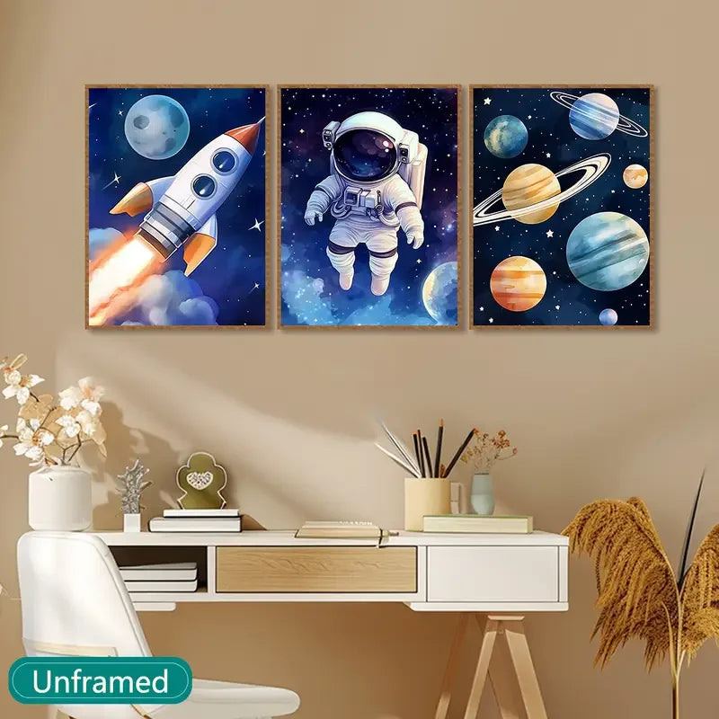 3pcs/1pc Decorative Painting, Astronaut, Outer Space