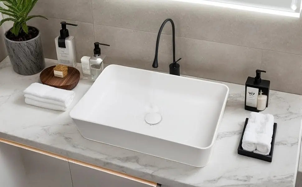 Blue Vessel Sink Deck Mounted, One Handle Faucet, Drain Set