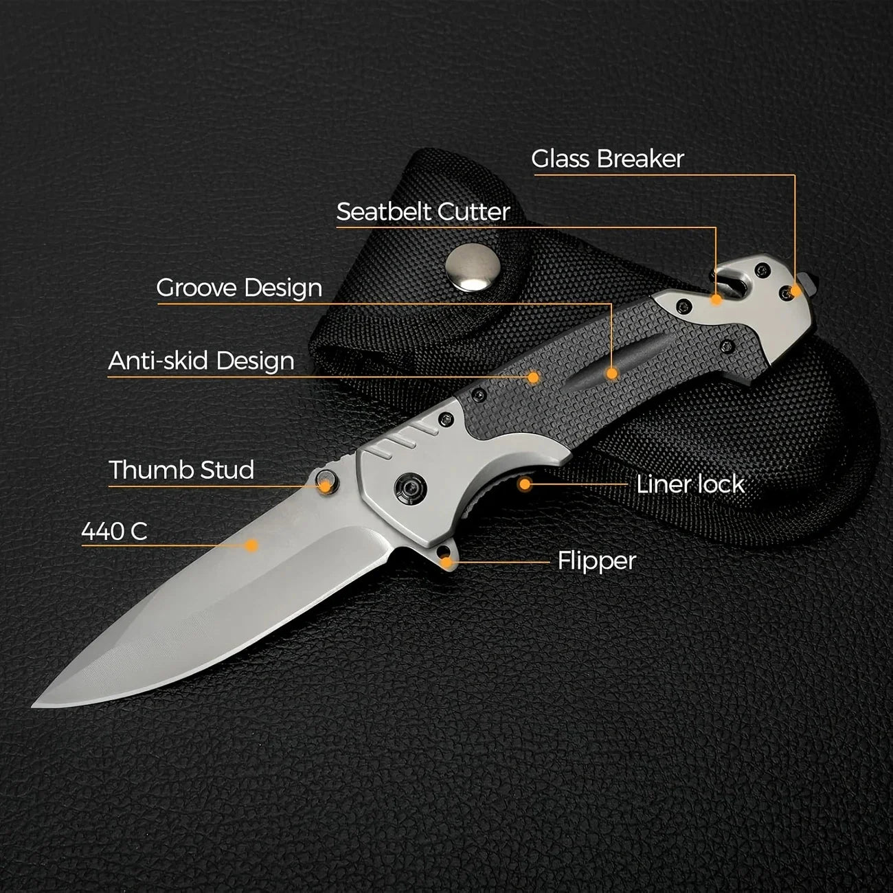 Folding Knife, Glass Breaker, Seat Belt Cutter
