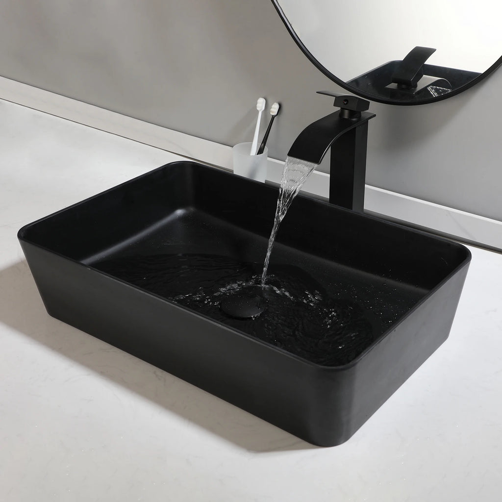 Blue Vessel Sink Deck Mounted, One Handle Faucet, Drain Set