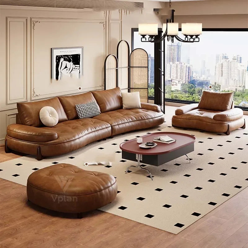 Brown Leatherette Floor Sofa, Reclining Style