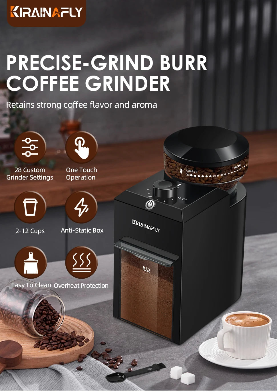 Burr Mill Coffee Grinder Electric, 28 Adjustable Gears