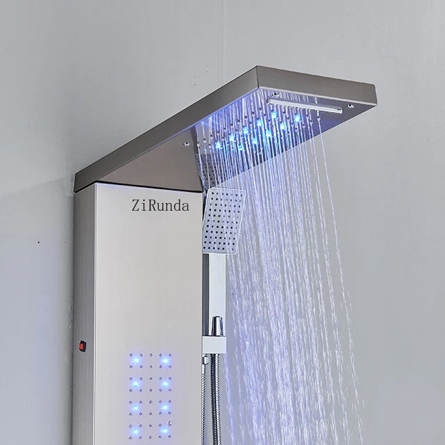 LED, massage, matte black, Stainless column, waterfall faucet