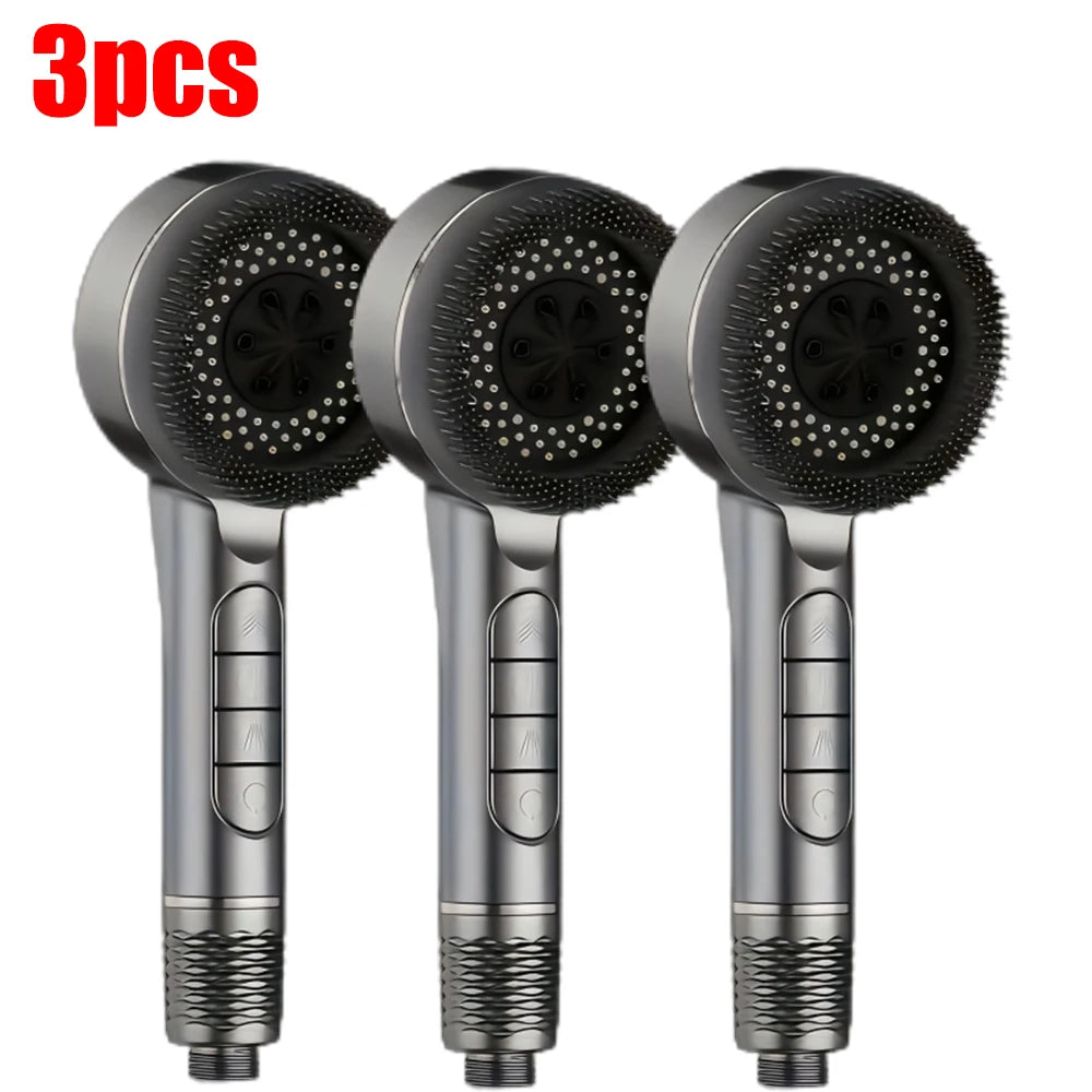 4 Modes Shower Head, Silicone Brush, High Pressure, Filter