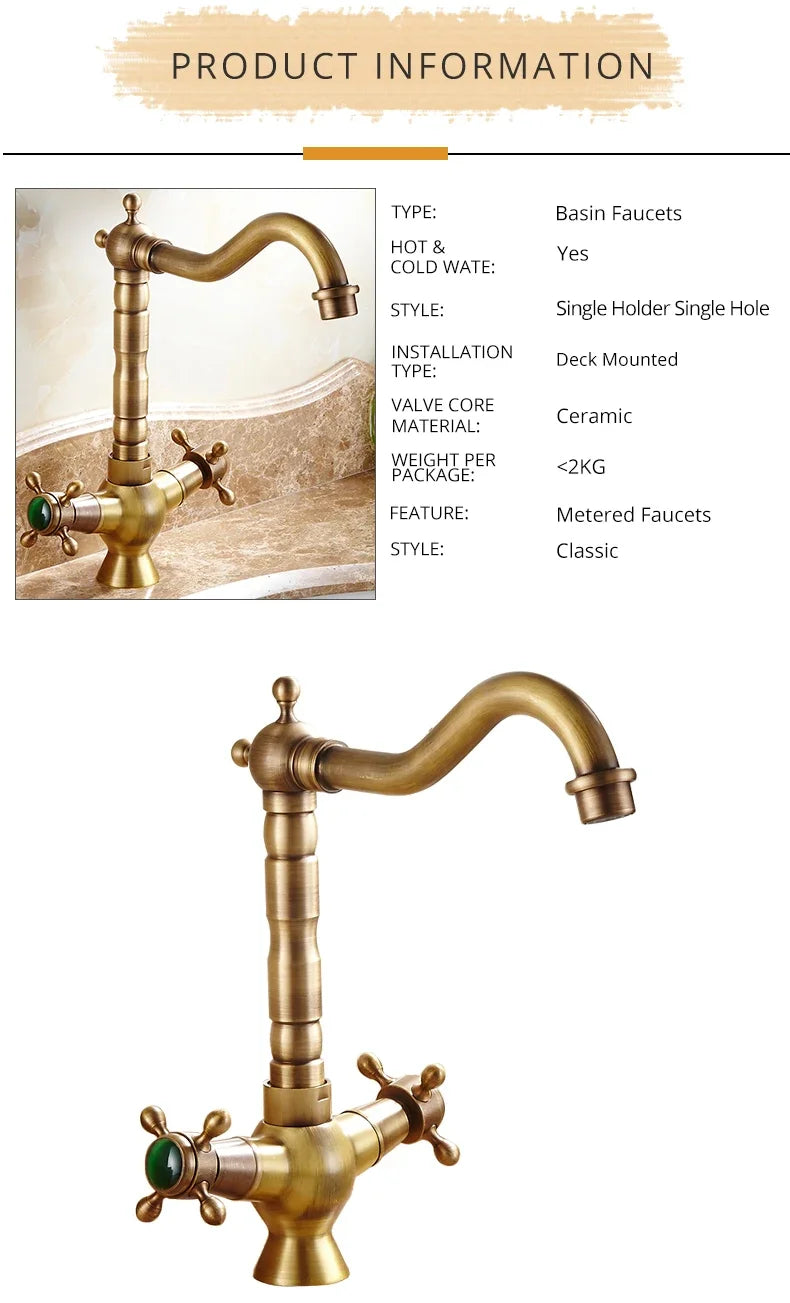 Antique Brass bathroom Dual Handle Faucet