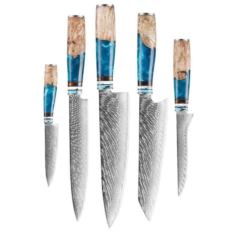 1-10pcs Japanese Damascus Kitchen Knives Set