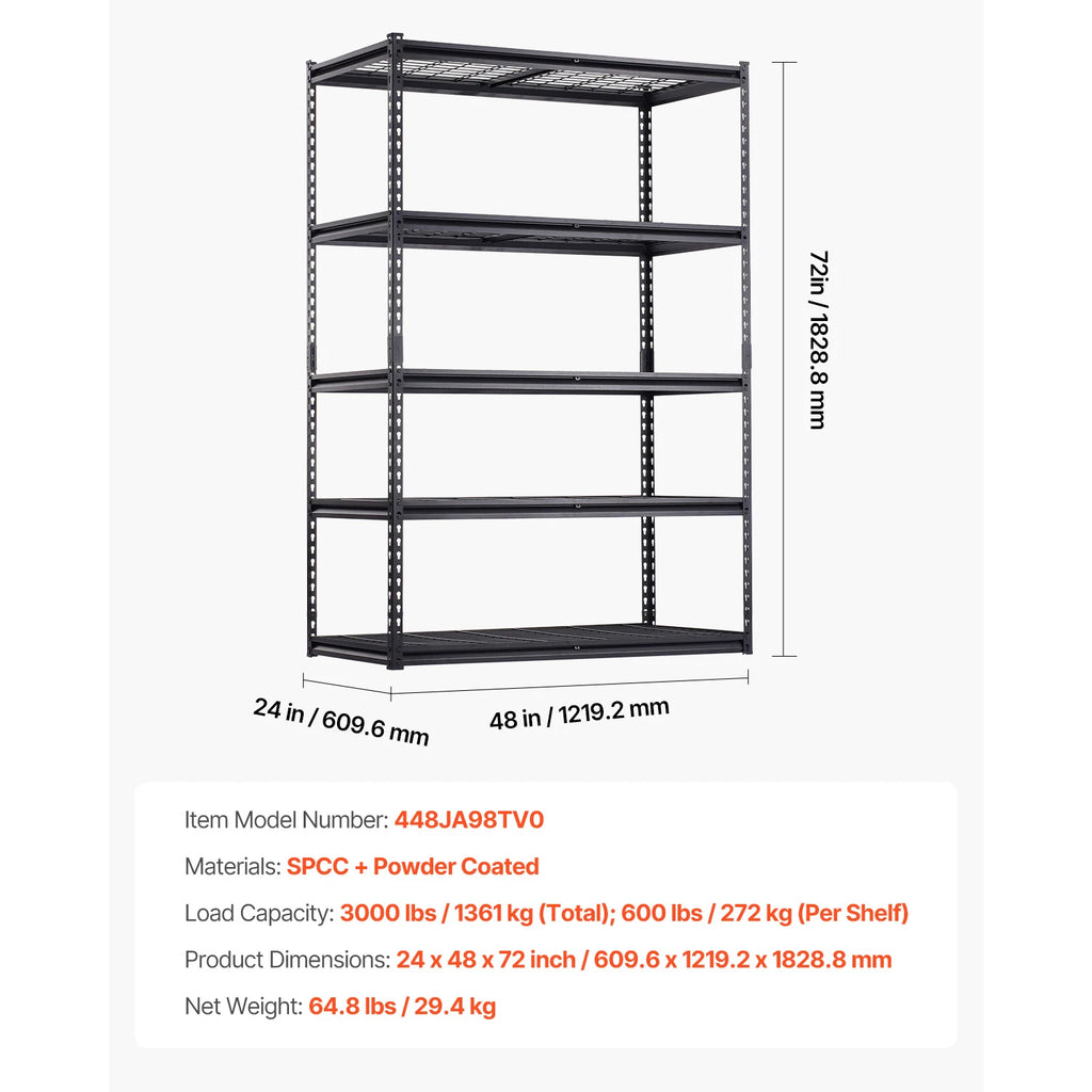 5 Tier Metal Storage Shelves Height Adjustable Shelving