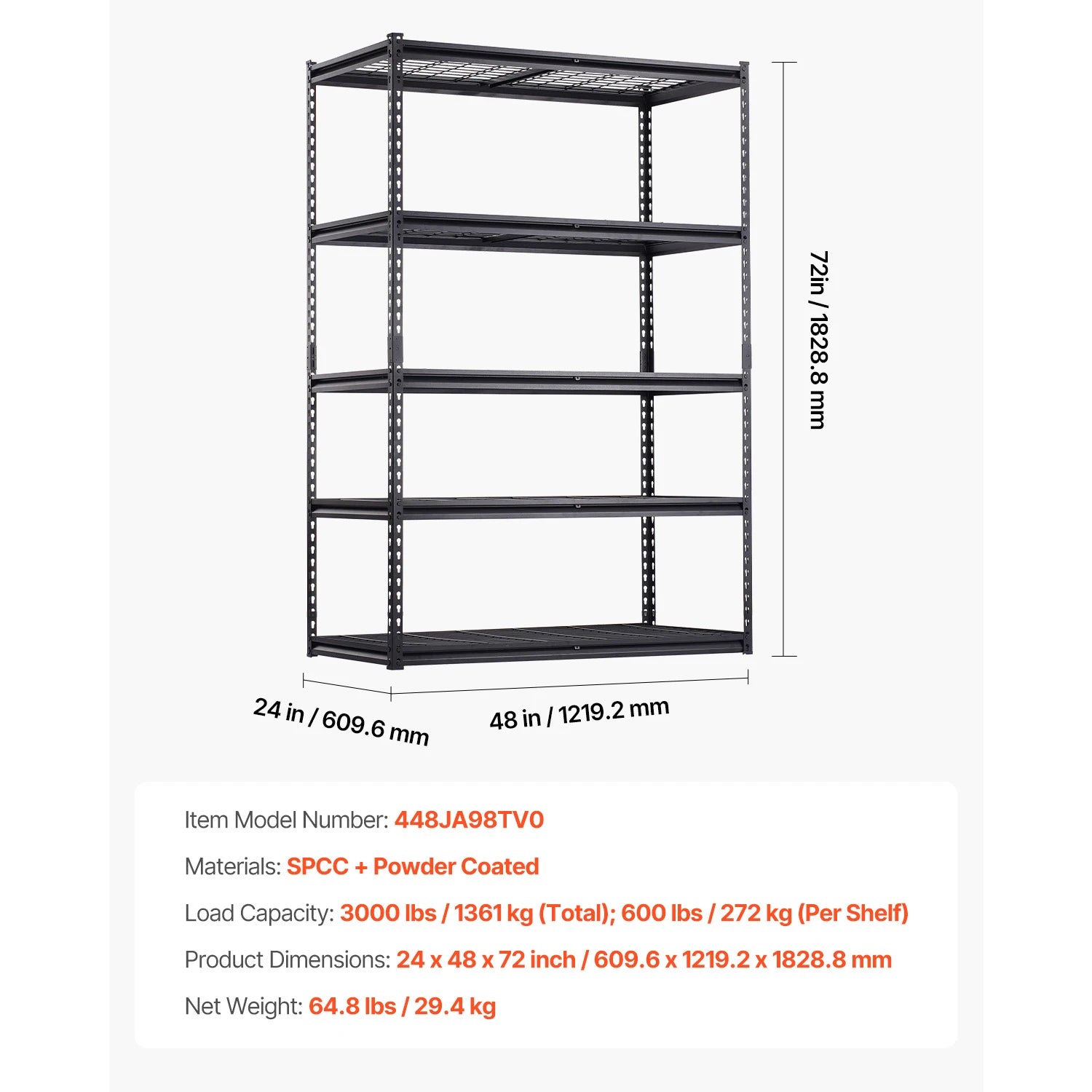 5 Tier Metal Storage Shelves Height Adjustable Shelving