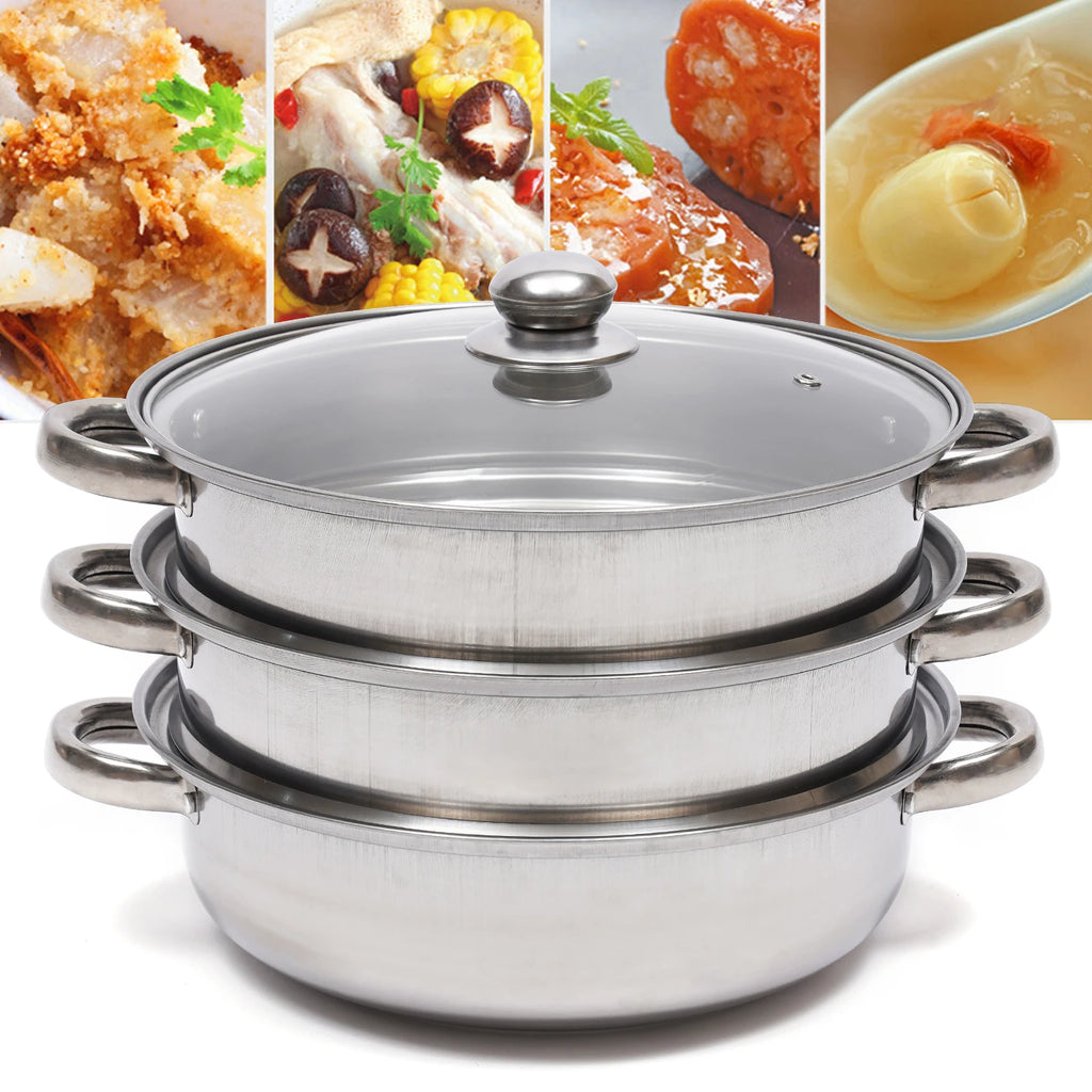 28CM 3-Tier Large Stainless Steel Steam Cooker