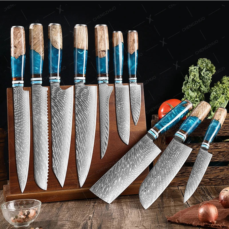1-10pcs Japanese Damascus Kitchen Knives Set