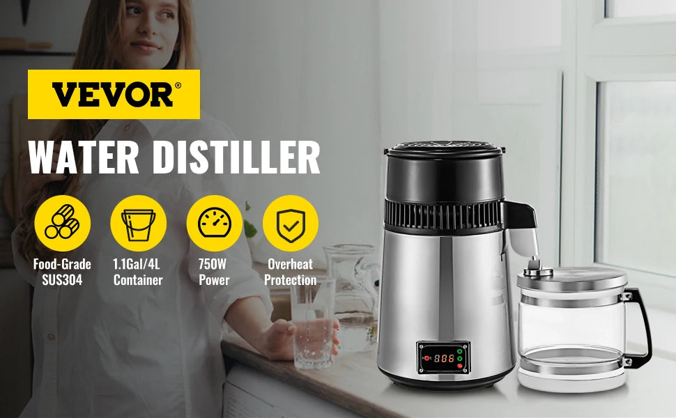 750W Adjustable Temperature Water Distiller 4L