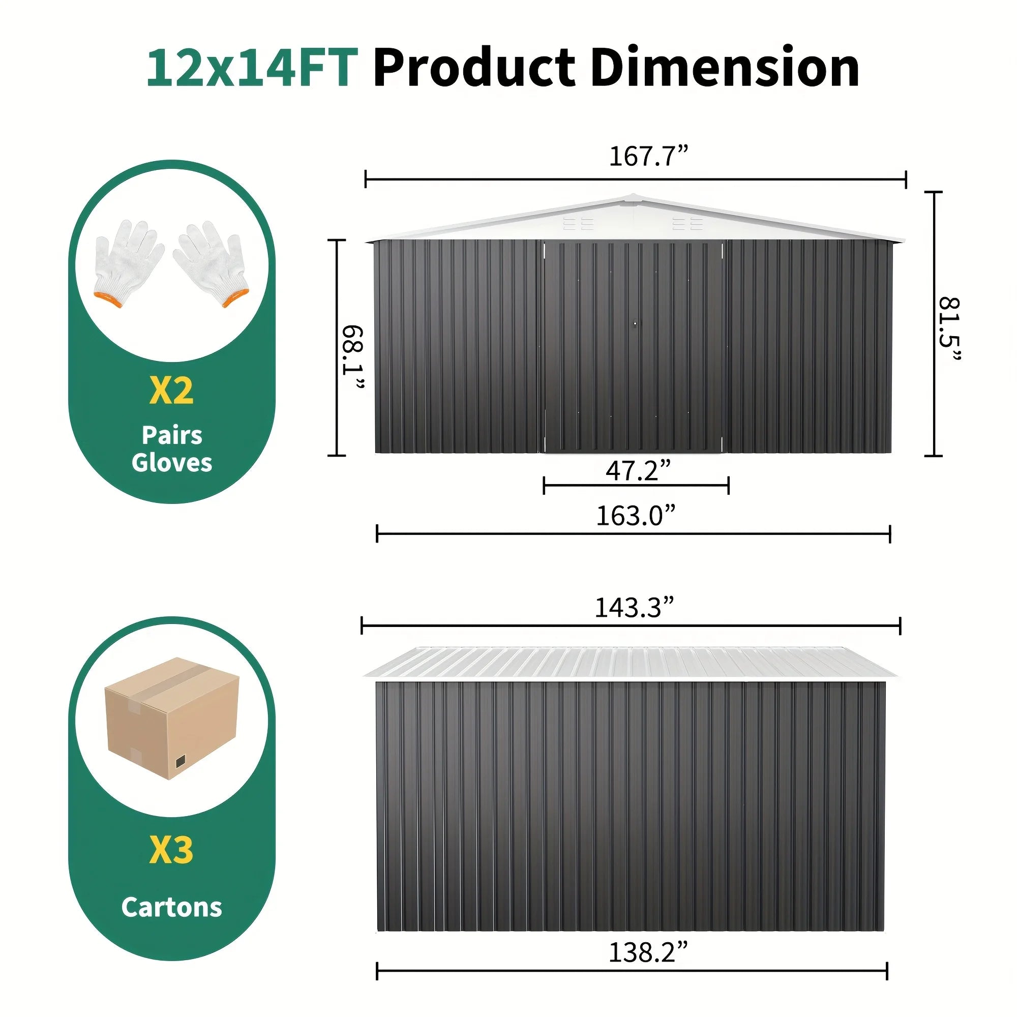 10x10~12x18FT Outdoor Metal Storage Shed w/ Lockable Door