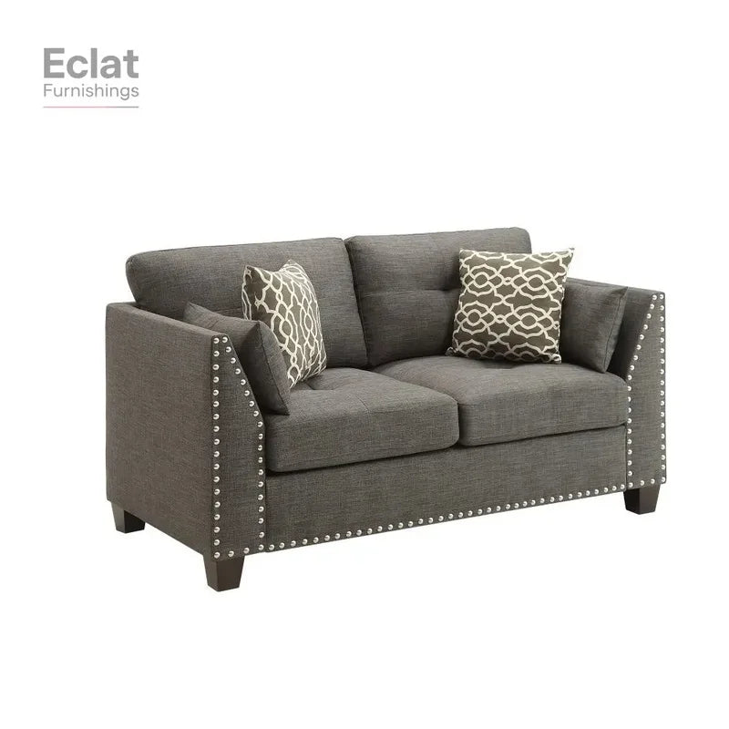 Light Charcoal Linen Loveseat with 4 Pillows
