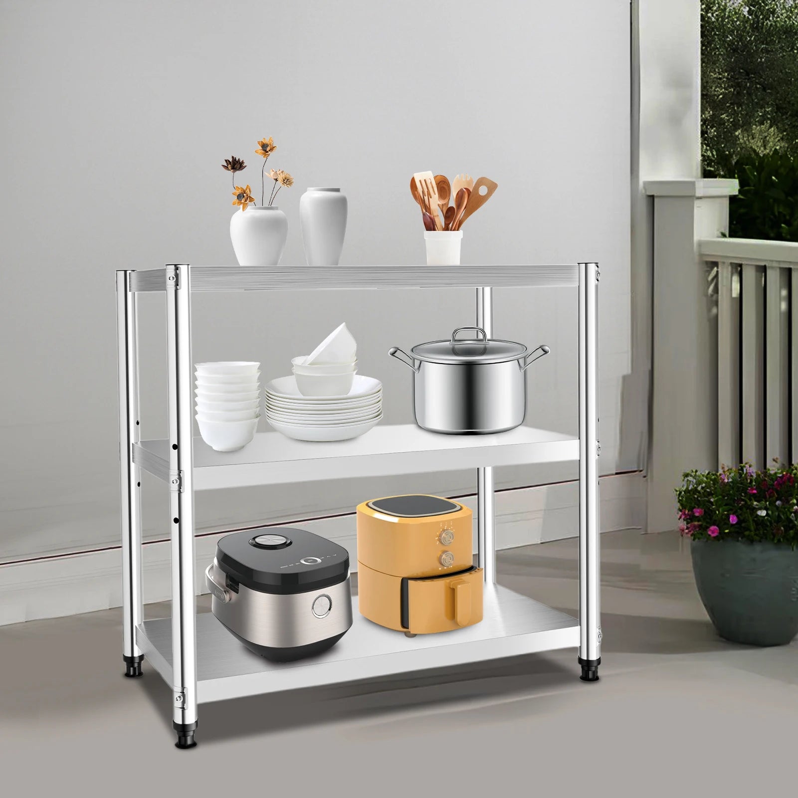 3-Tier 201 Stainless Steel Adjustable Storage Rack