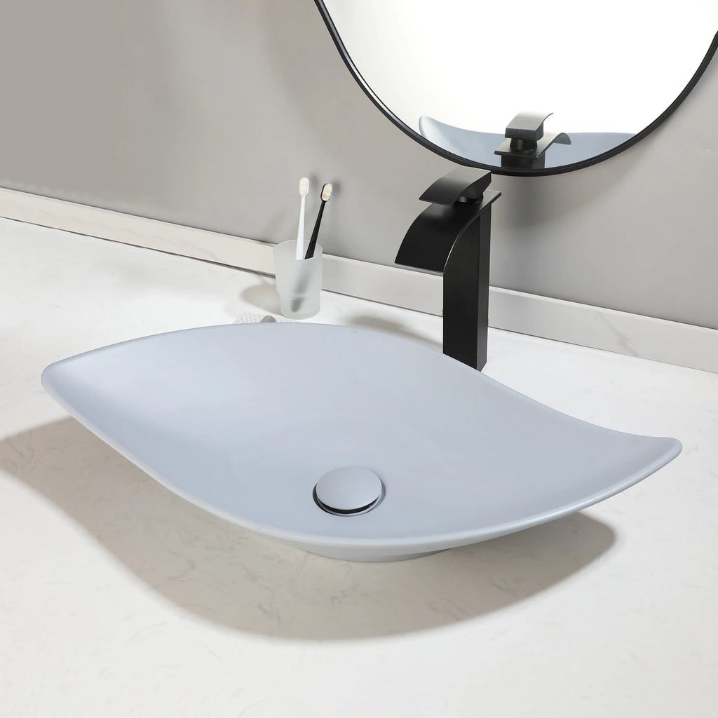 Blue Vessel Sink Deck Mounted, One Handle Faucet, Drain Set