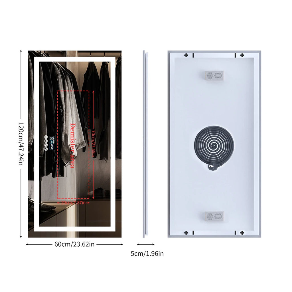 XXL Bathroom Mirror Smart LED Vanity Mirror Wall Mounted with Bluetooth, Digital Display, Back Front Lit,Anti Fog for Hotel Hall