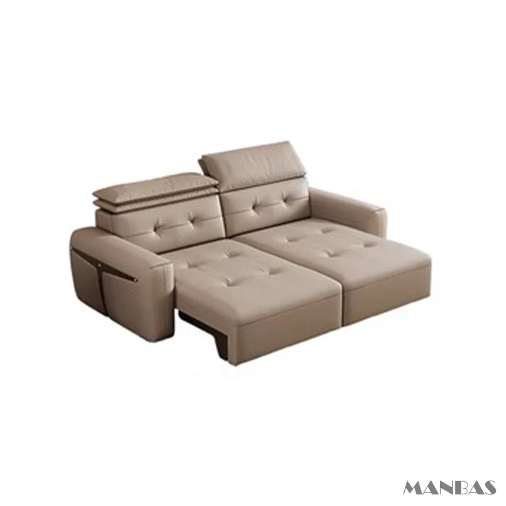 Leather Electric Convertible Sofa Bed, Adjustable Headrest