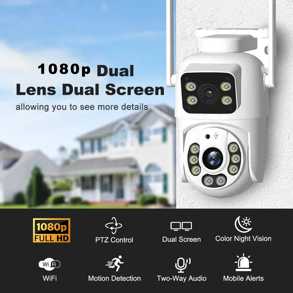Camera Dual Lens Outdoor CCTV Security Protection