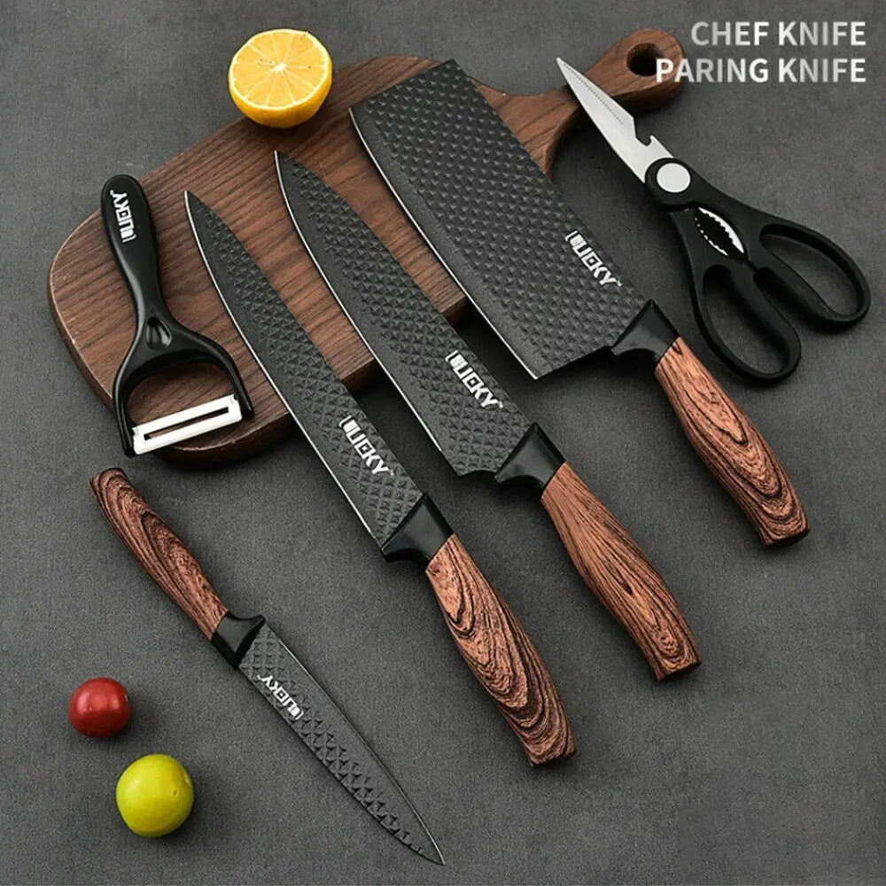 6pcs High Carbon Stainless Steel Knives, Wood Handle