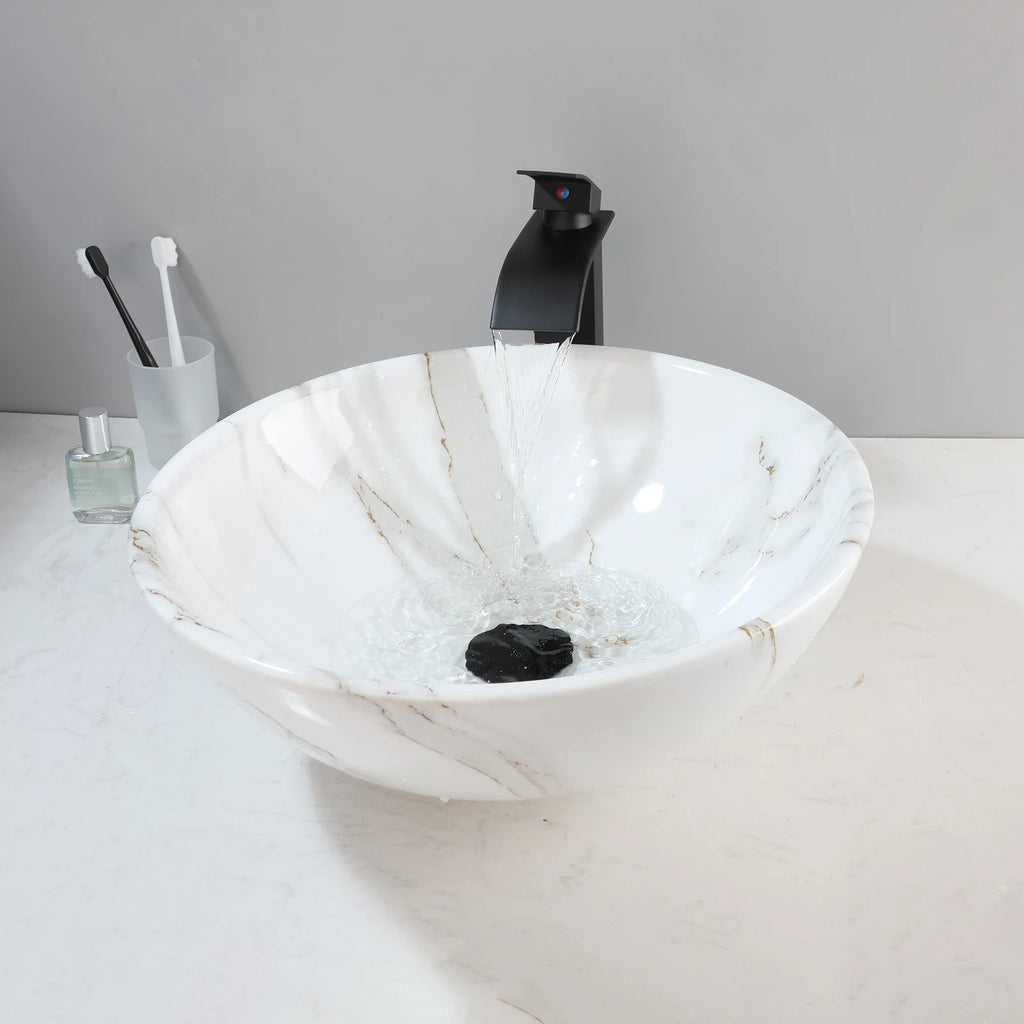 17'' Round Vessel Vanity Sink, Faucet, Drain Set