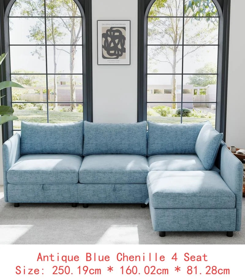 Sectional Sofa with Storage, Flexible Fabric Sleeper