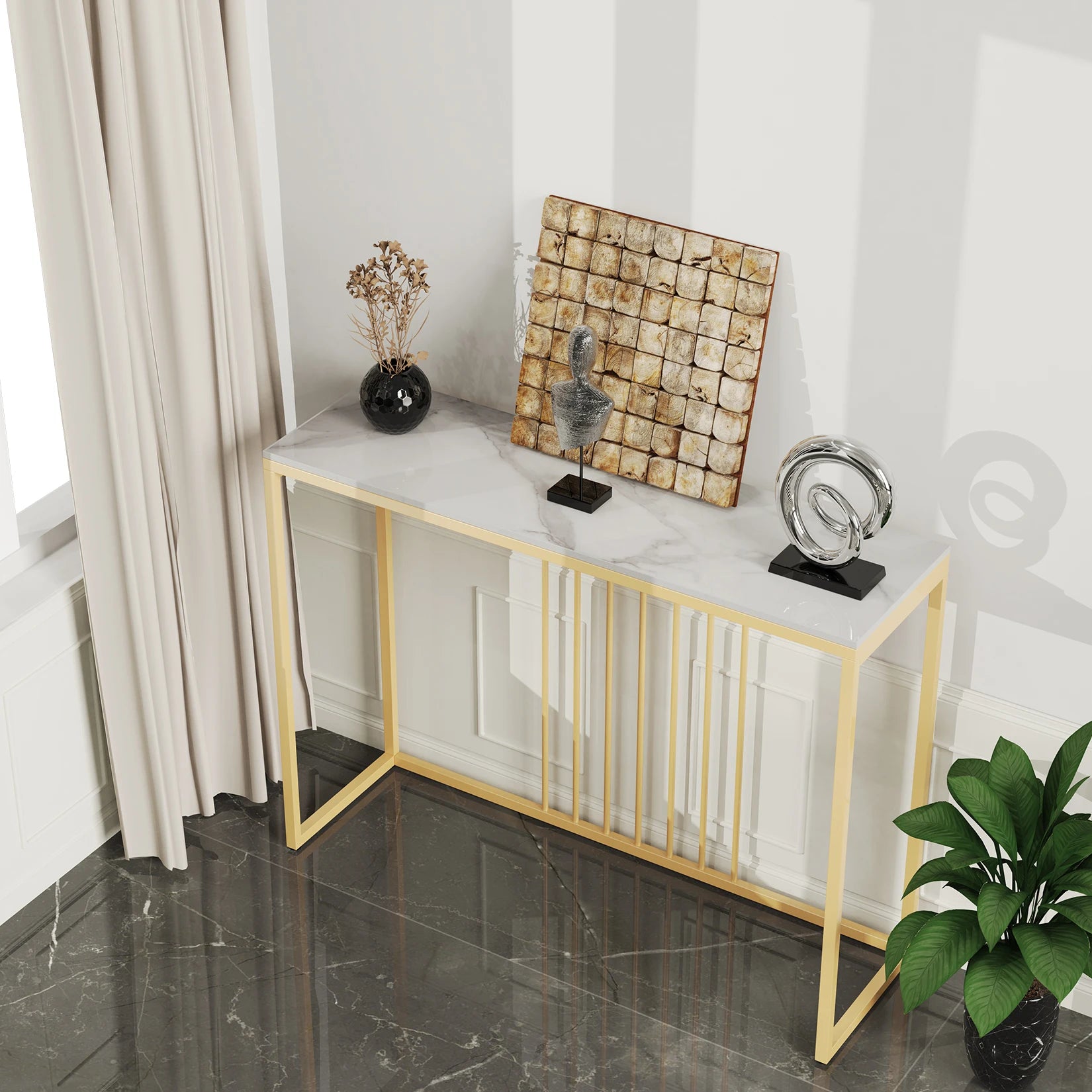 Marble Table Gold Metal Frame Storage Display