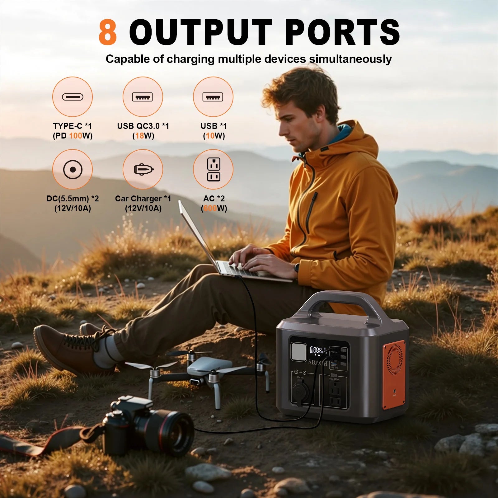 600W Portable Power Station with Solar Charging Input