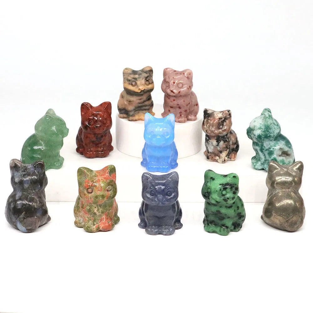 1.2" Mini Hand Carved Animal Kitty Figurine