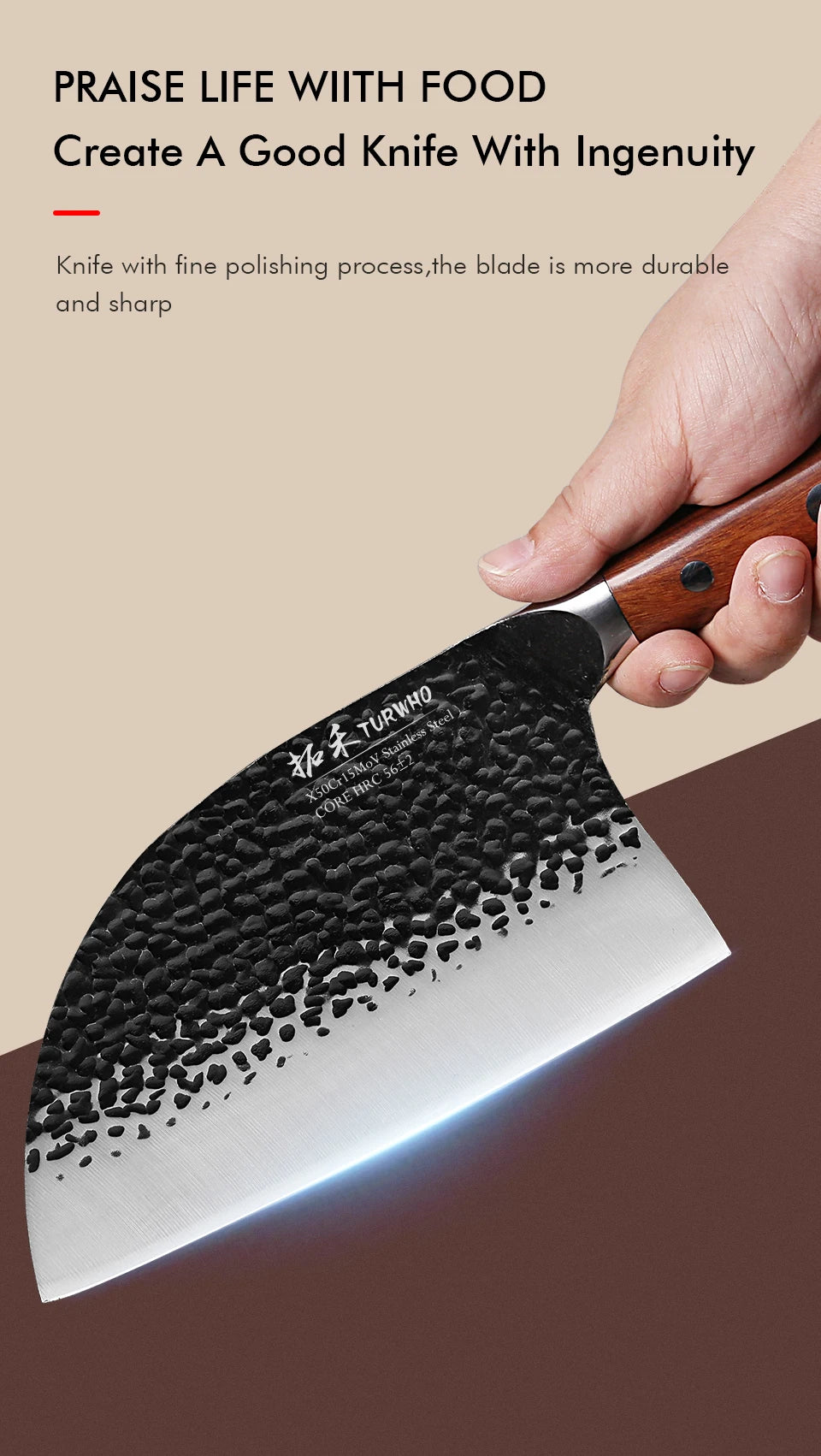 TURWHO 7" Japanese Hand Forged Butcher Knife