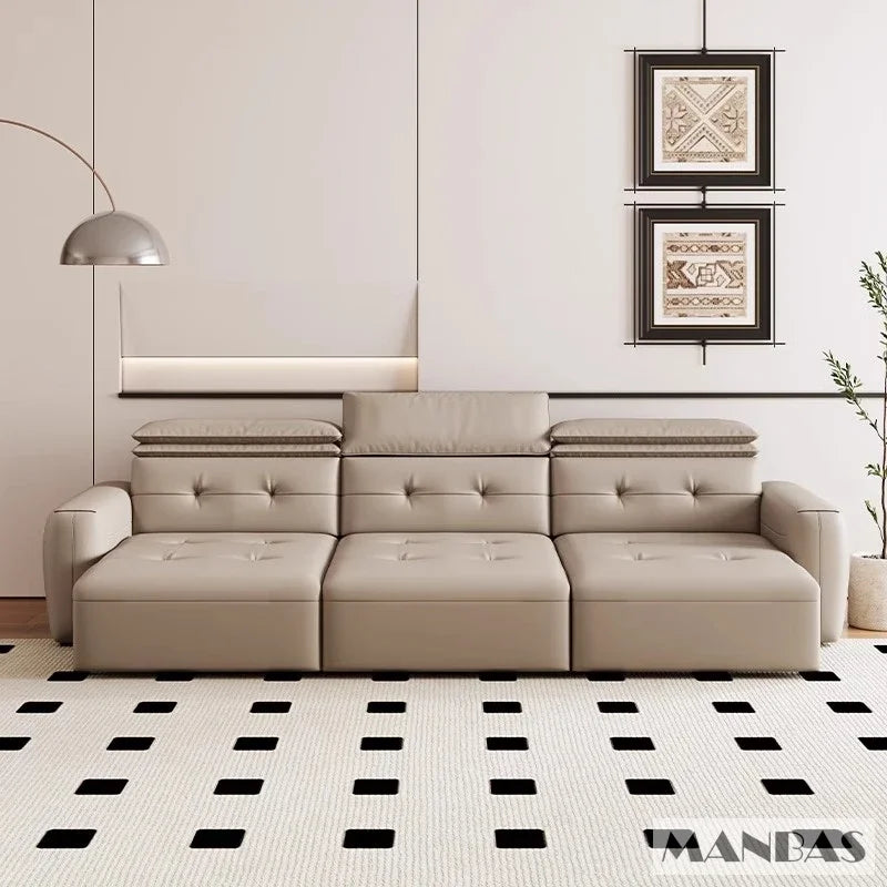 Leather Electric Convertible Sofa Bed, Adjustable Headrest