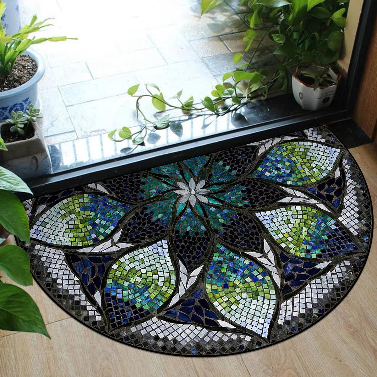 Entrance Doormat House, Outdoor, Semi-circular, Floral Style