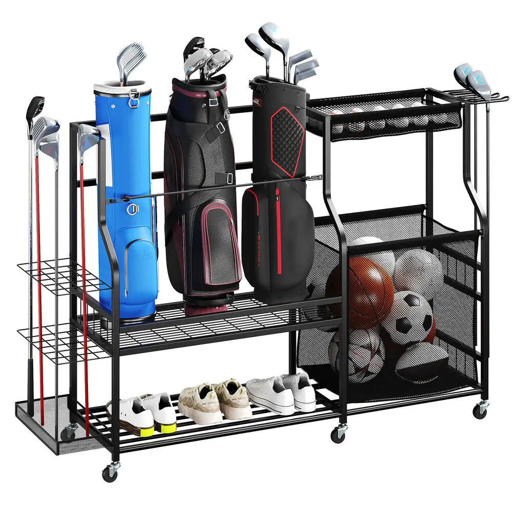 3 Golf Bag Organizer with Wheels Accessories Rack