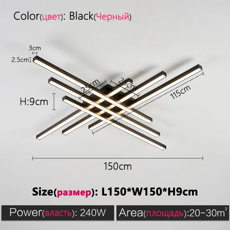 square led ceiling lamp, strip lights, black, white