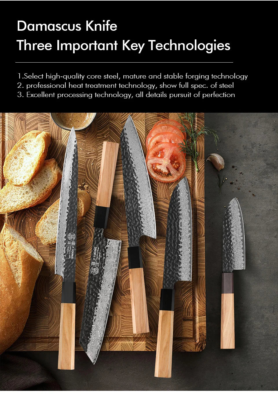 Damascus Steel Kitchen Knives, Japanese Hand Forged