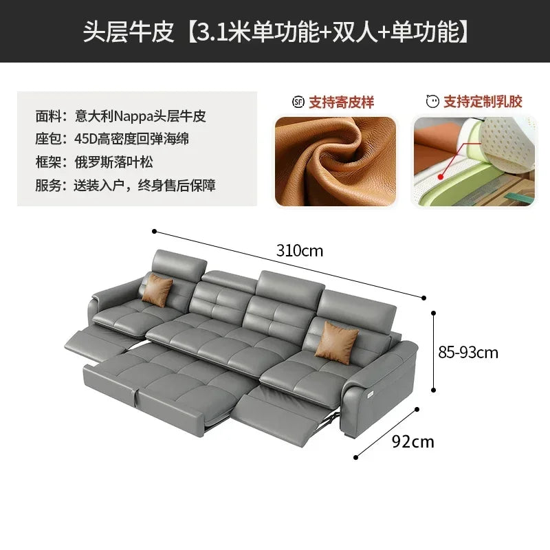 Genuine Leather Corner Sofa, Electric Reclining, Storage