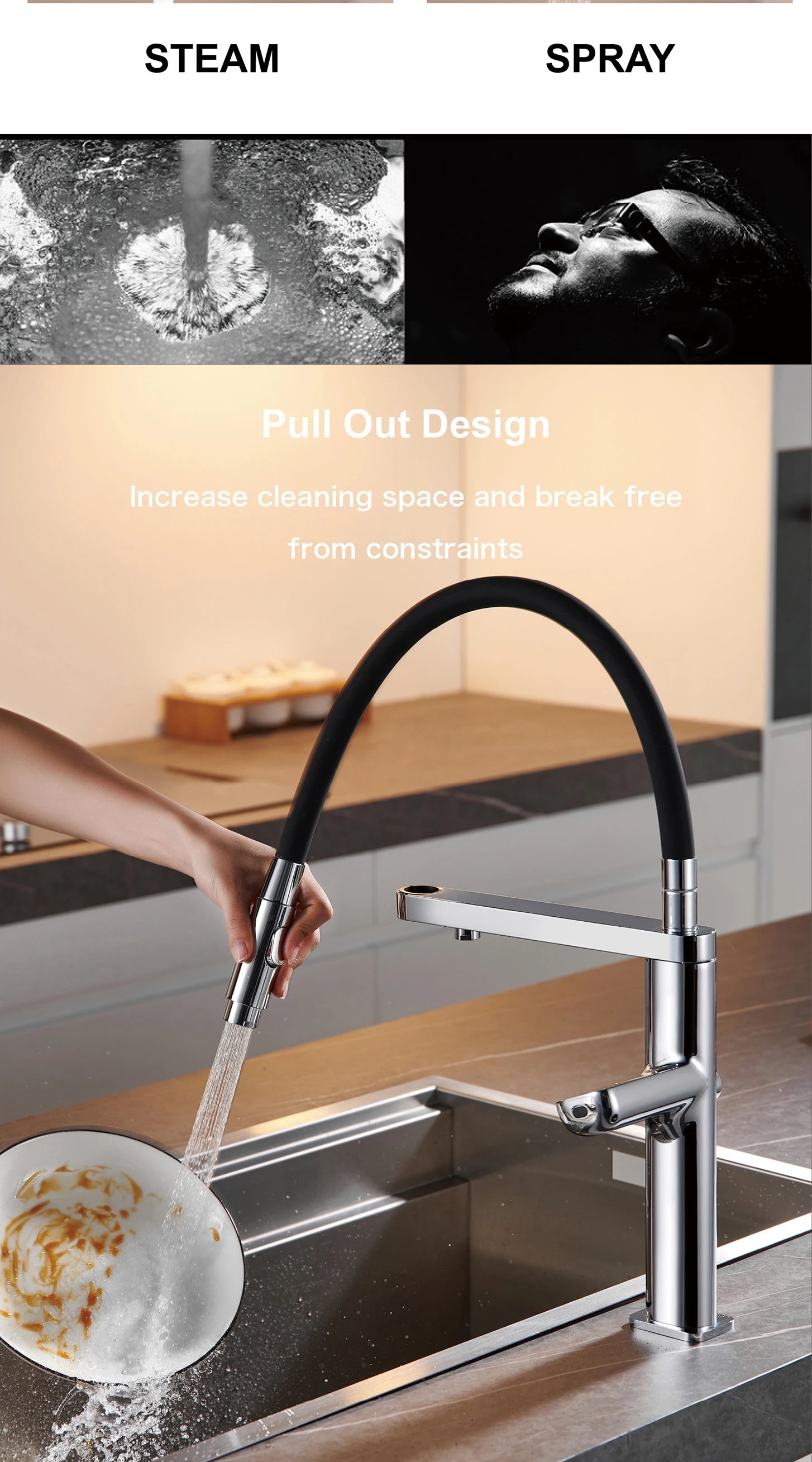 sensing kitchen faucet, LED display touch switch, 2 function spray