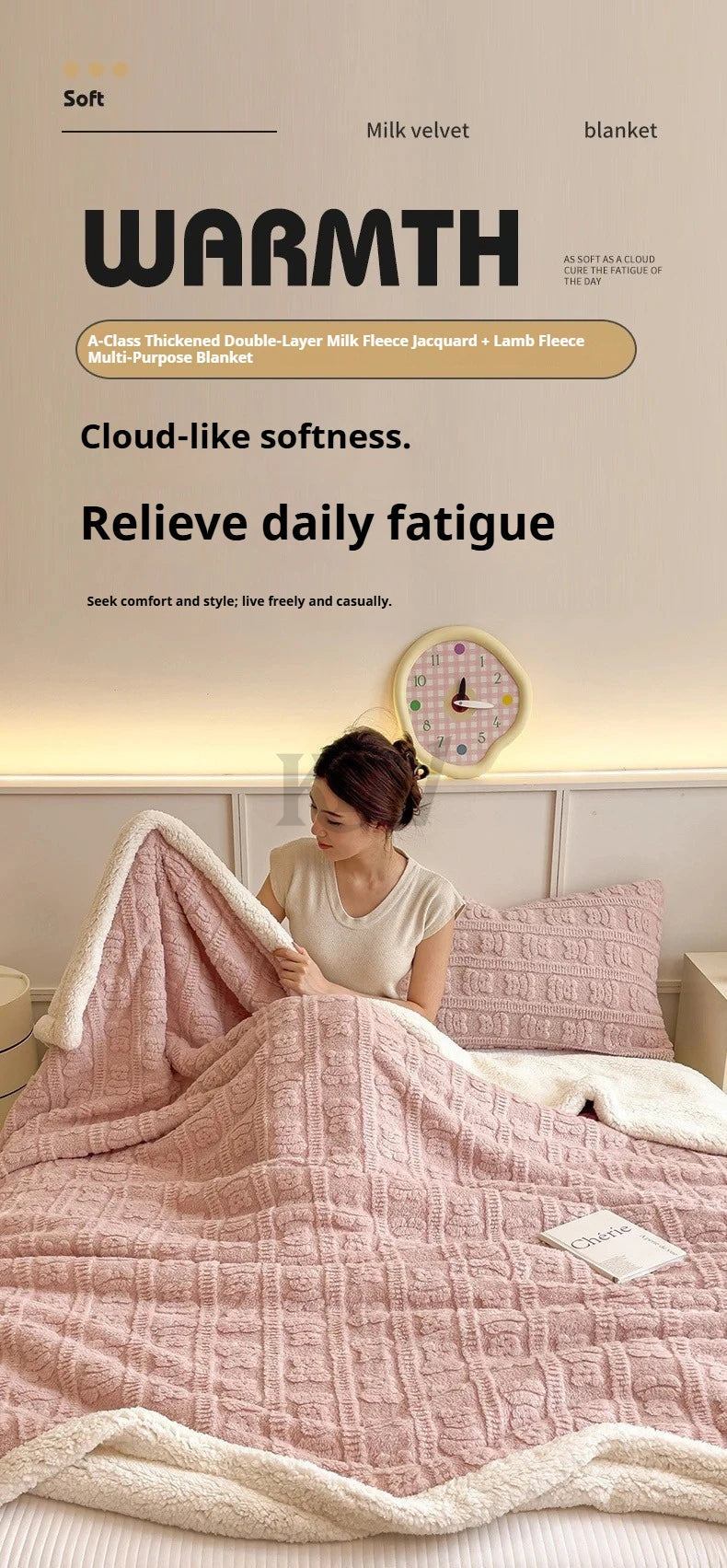 Imitation Lambs Wool Jacquard Blankets, 6 Colors