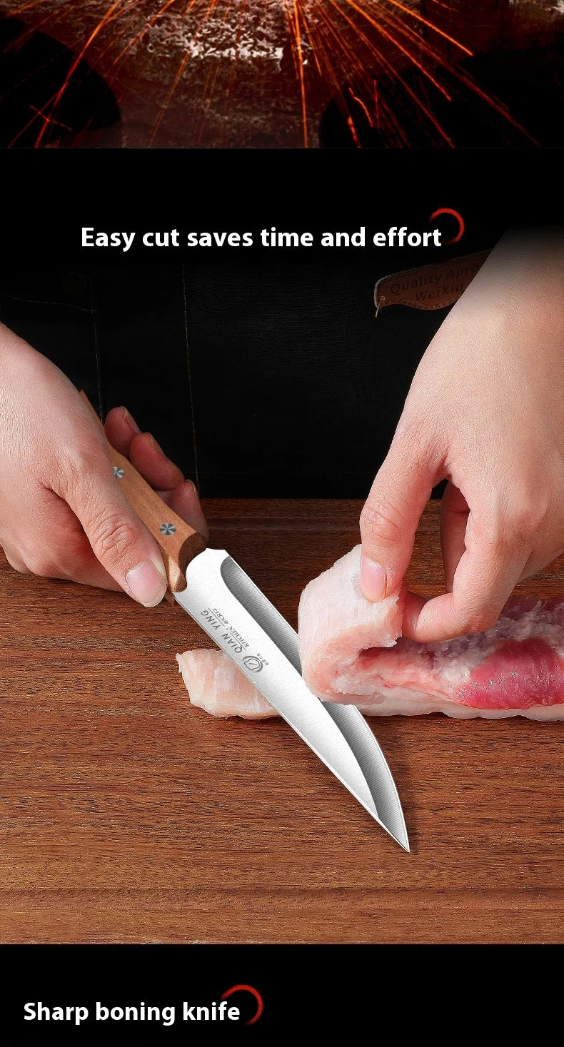Forged Fillet Boning Knife, Meat Cleaver, Wooden Handles