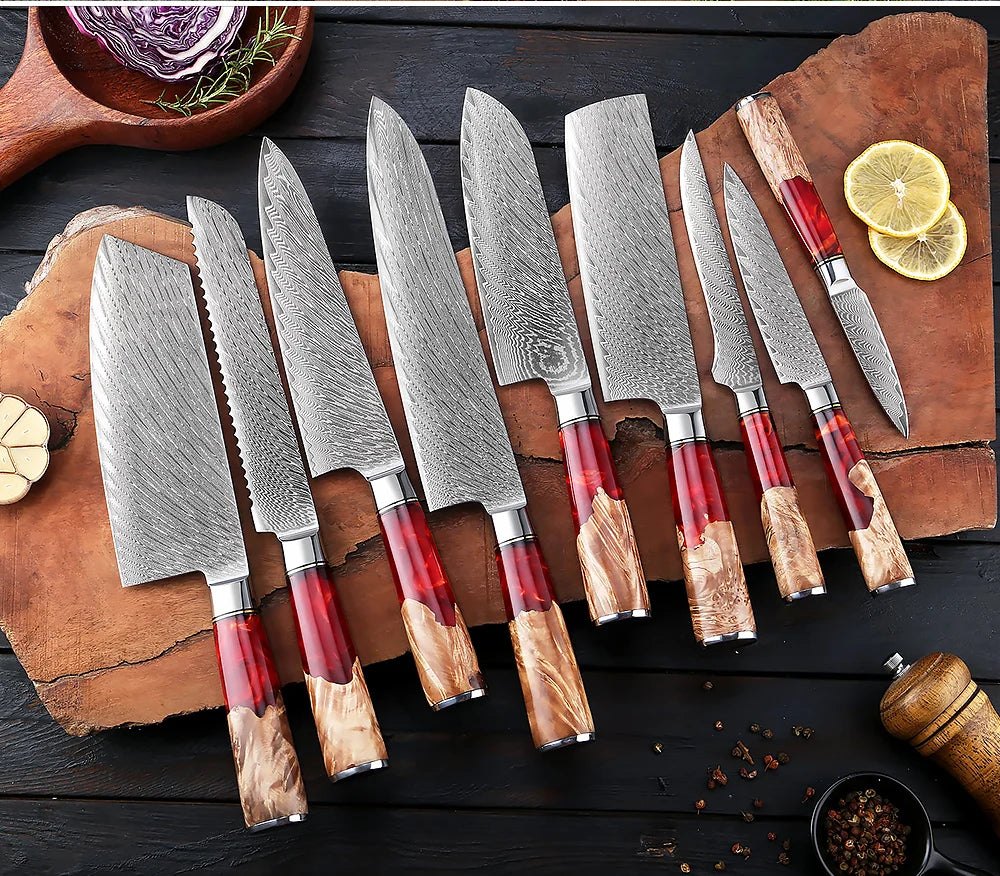 1-9Piece Damascus Steel Kitchen Knives Set