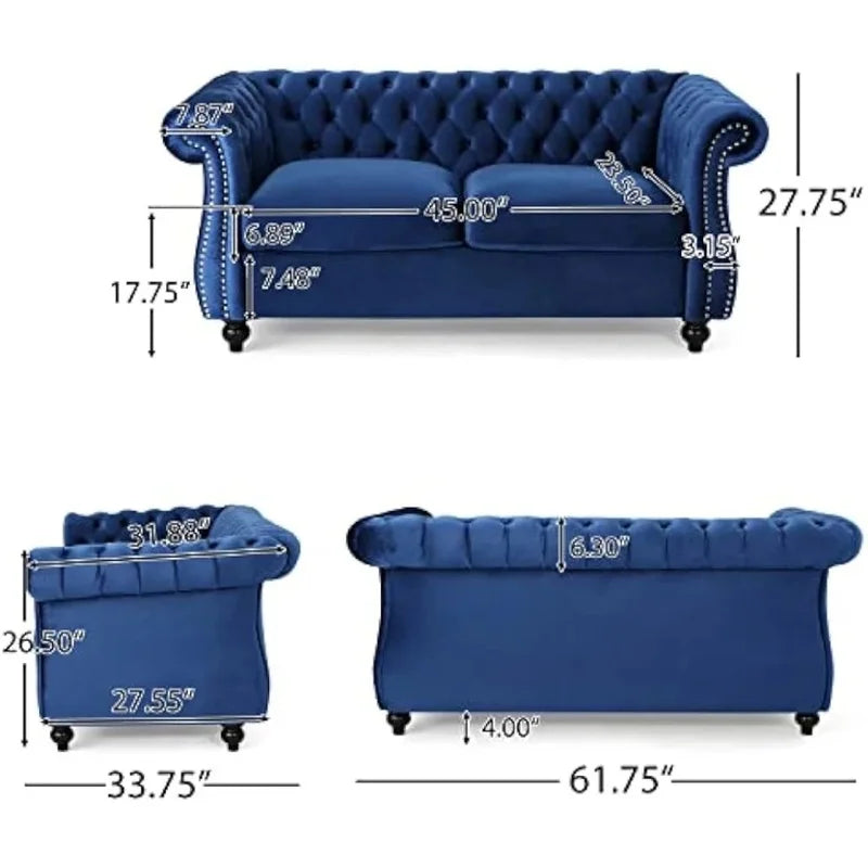 Traditional Loveseat Sofa, Navy Blue
