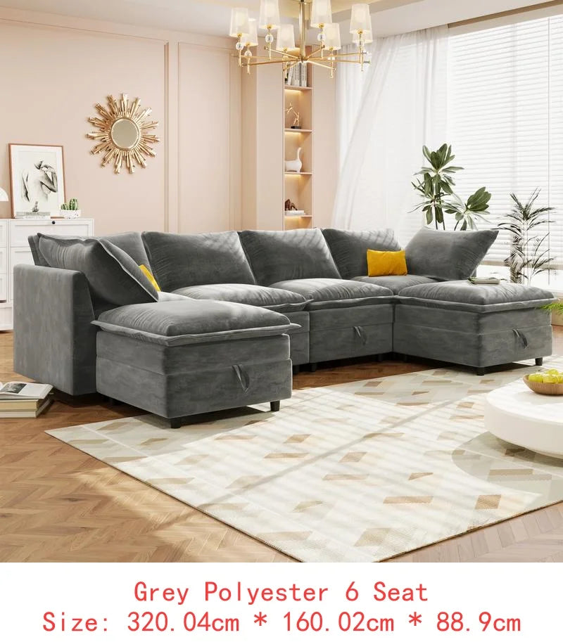 6-Piece Modular Sofa Bed with Storage